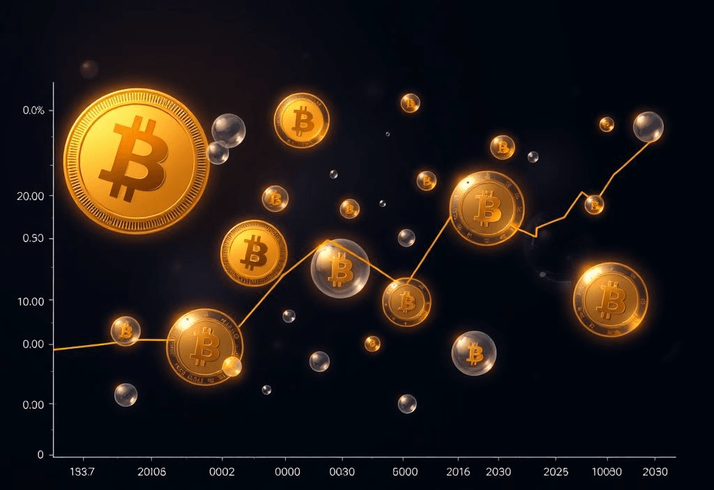 Grafico di crypto bubble contenente i loghi BTC, ETH e WXT, le tendenze del mercato e le fluttuazioni dei prezzi nel tempo