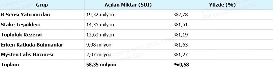 SUI token haziran 2025 kilit açılımı