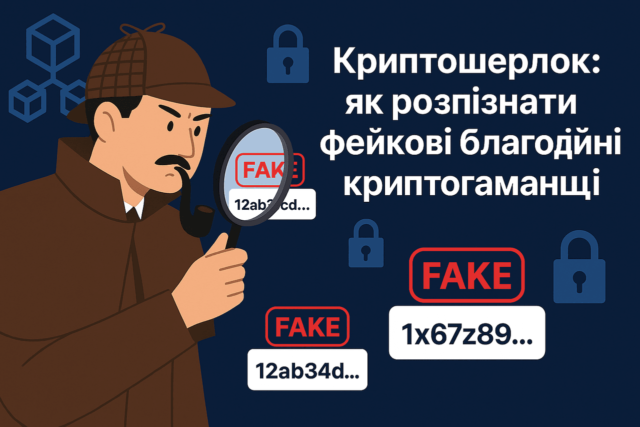 Tsyfrova ilyustratsiya u pokazuye Sherloka Holmsa, yakyi doslidzhuye pidrobleni adresy kryptohamantsiv pid zbilshuvalnym sklom, na temno-synomu tli zs znachkamy blokcheynu ta zamkamy, shcho symvolizuyut bezpeku ta rozsliduvannya, u formati 16:9.