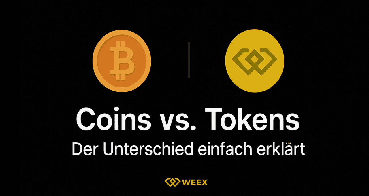 Unterschied Coins vs. Tokens, erklärt mit Bitcoin- und WEEX Token-Symbol