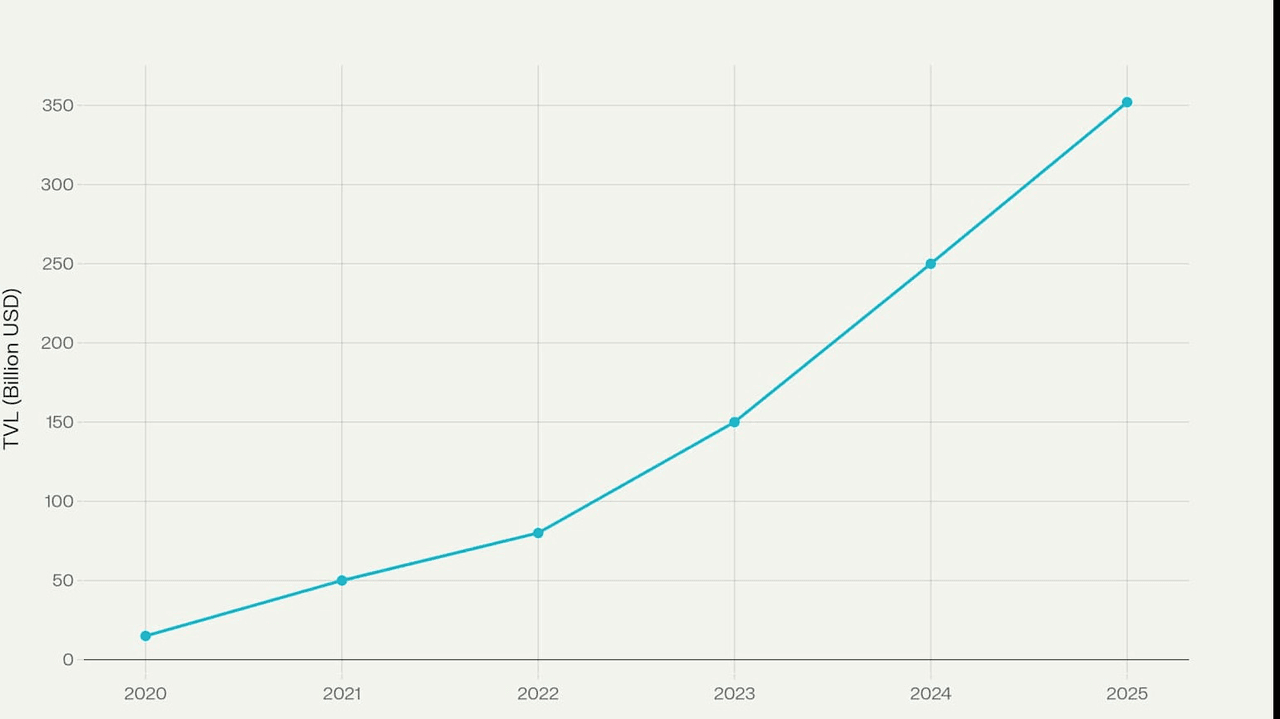 Gráfico dos Investimentos DeFi de 2020 até 2025