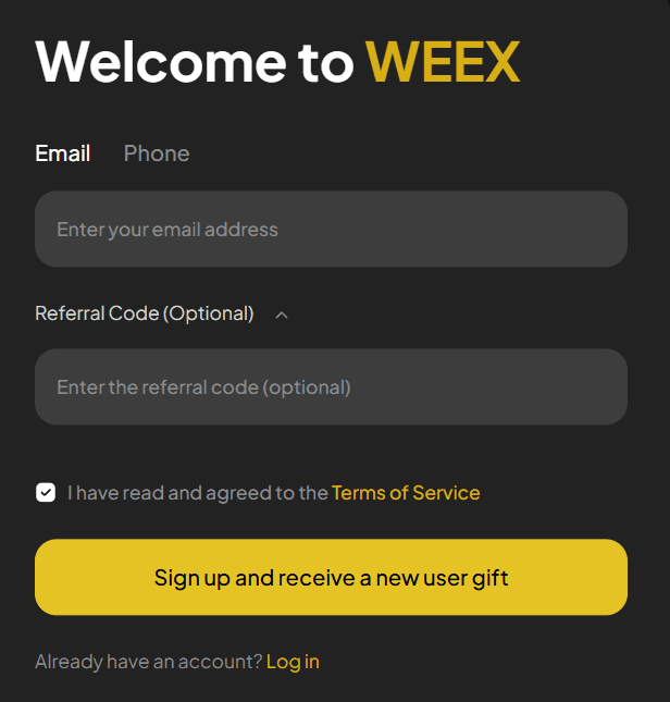 Enter Email Address and WEEX Referral Code