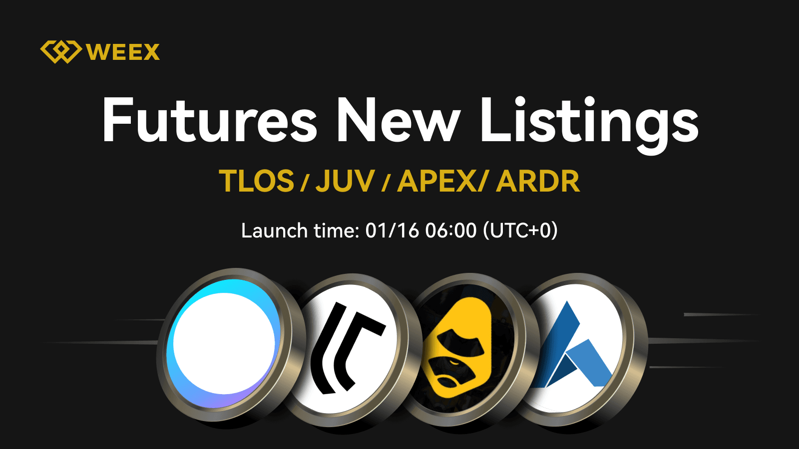 WEEX Futures Launches TLOS, JUV, APEX, ARDR