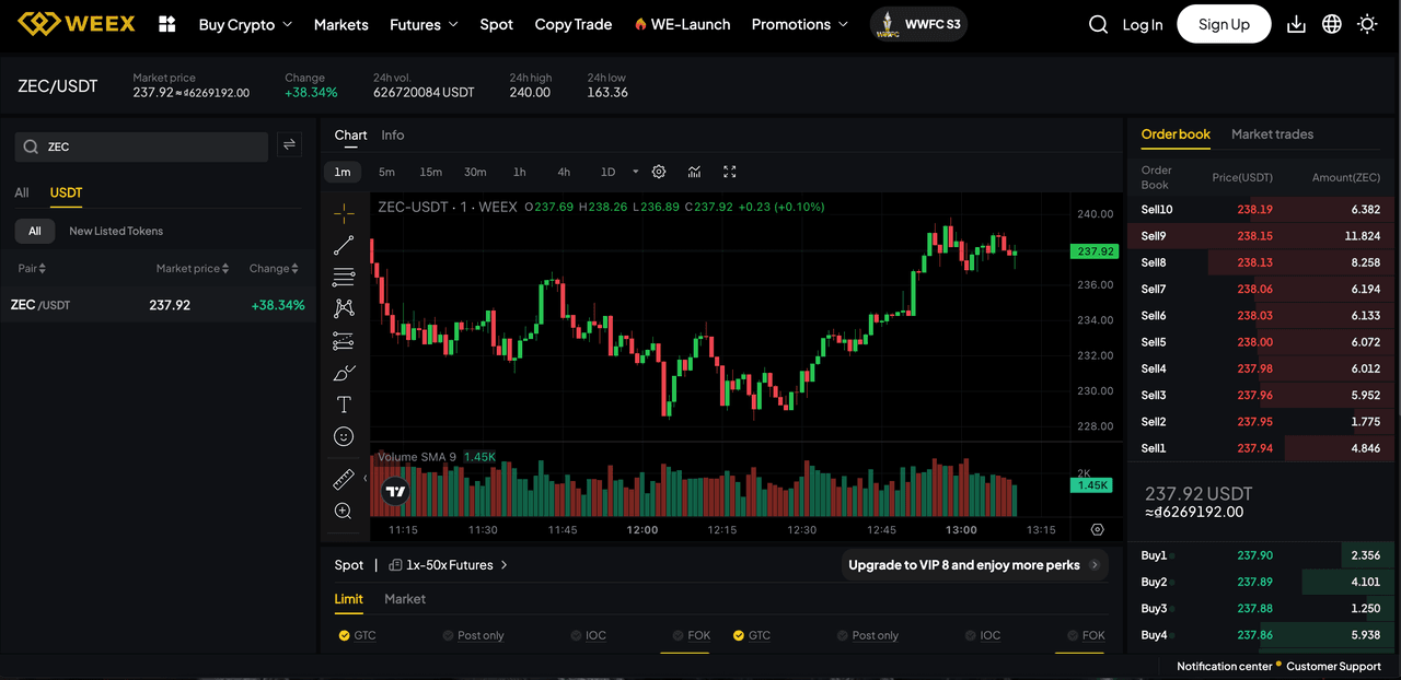how to buy zec on weex