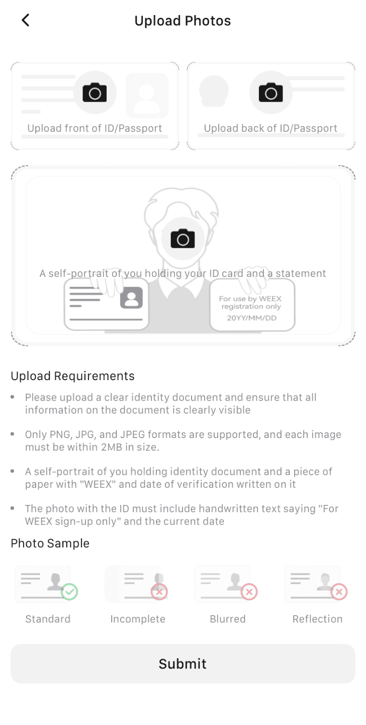 Upload ID/Passport On WEEX